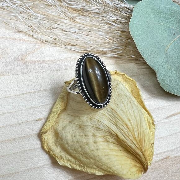 Vintage Clark and Coombs C&C Sterling Silver Elongated Agate Ring Size 4.75 - Picture 1 of 10